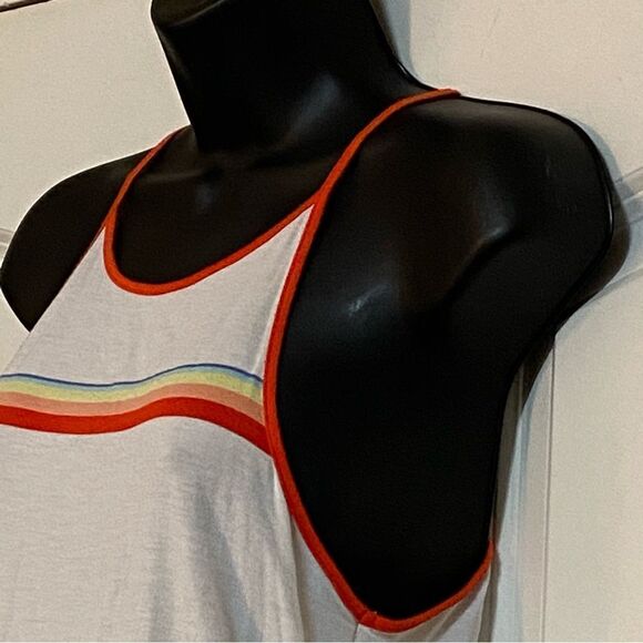 Victoria’s Secret PINK White Retro Rainbow Stripe Spaghetti Crop Tank Top XS - Picture 3 of 5